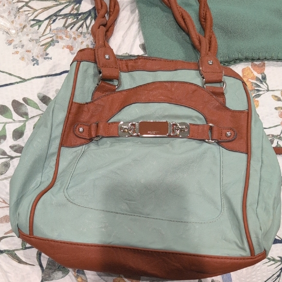 Rosetti Handbags - Rosetti Green and Brown Shoulder Bag with Leather Trim